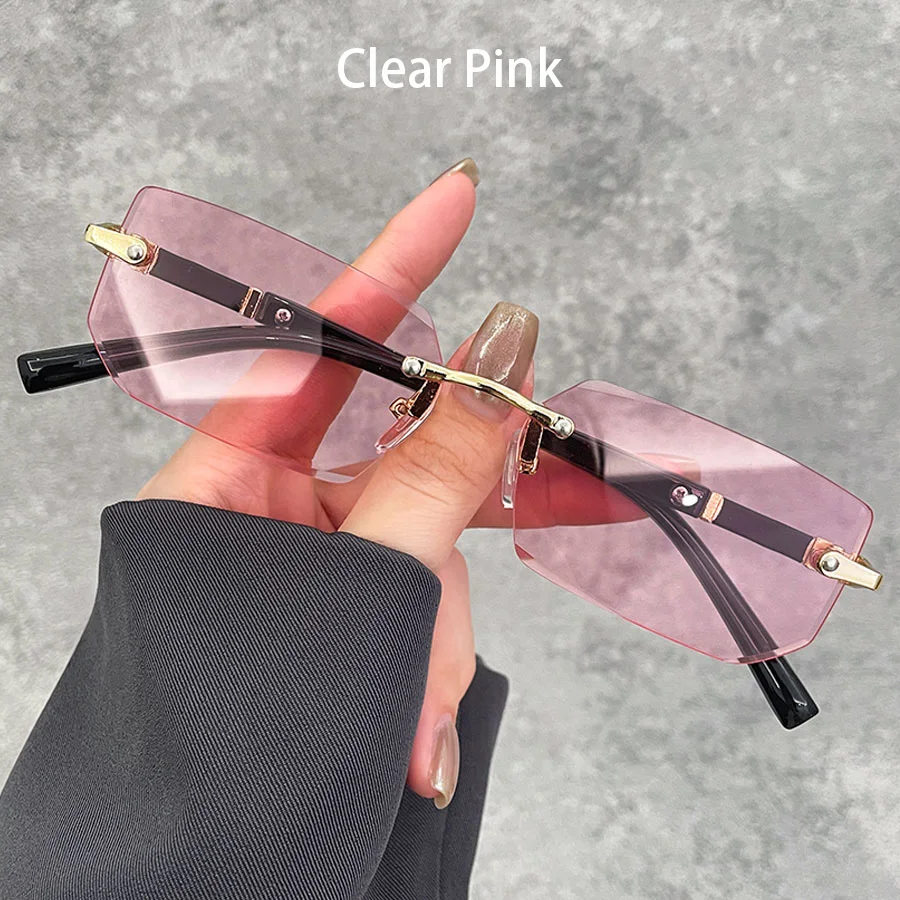Luxury Rimless Business Rectangle Gradient Lenses Unisex Fashion Sunglasses Women Men Fashion Colored Lenses Metal Frame Glasses