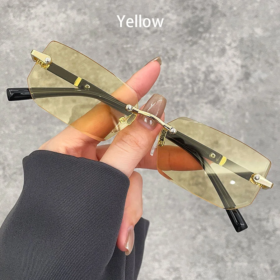 Luxury Rimless Business Rectangle Gradient Lenses Unisex Fashion Sunglasses Women Men Fashion Colored Lenses Metal Frame Glasses