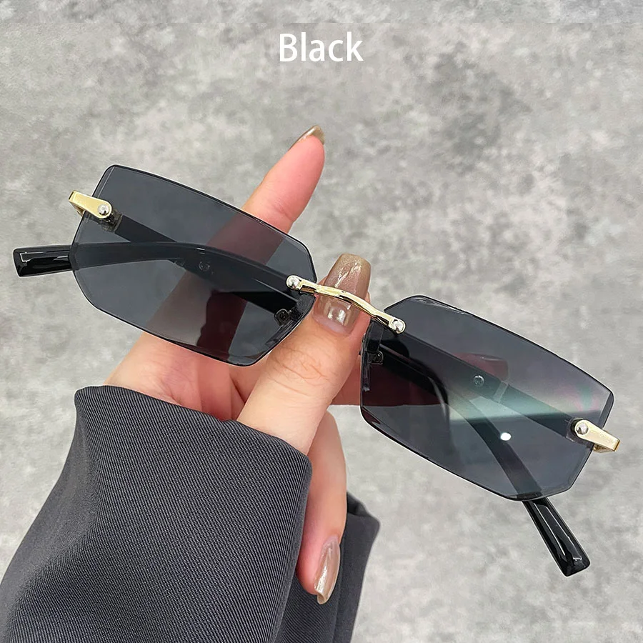 Luxury Rimless Business Rectangle Gradient Lenses Unisex Fashion Sunglasses Women Men Fashion Colored Lenses Metal Frame Glasses