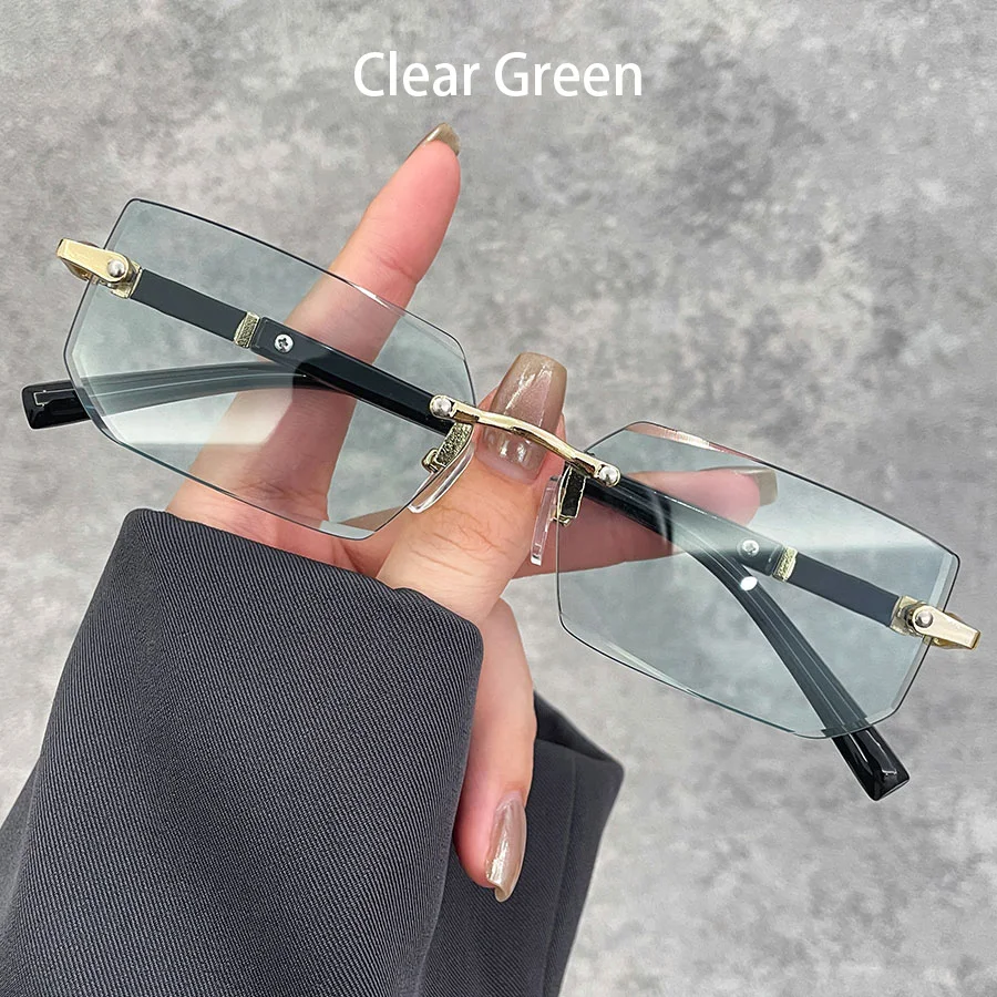Luxury Rimless Business Rectangle Gradient Lenses Unisex Fashion Sunglasses Women Men Fashion Colored Lenses Metal Frame Glasses