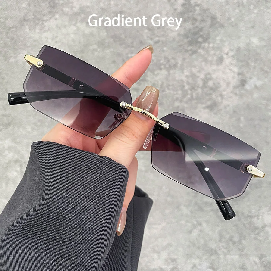 Luxury Rimless Business Rectangle Gradient Lenses Unisex Fashion Sunglasses Women Men Fashion Colored Lenses Metal Frame Glasses