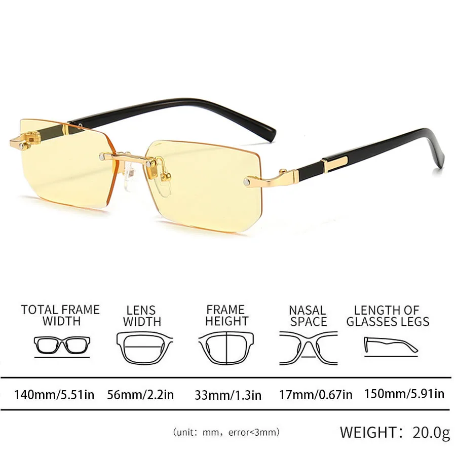 Luxury Rimless Business Rectangle Gradient Lenses Unisex Fashion Sunglasses Women Men Fashion Colored Lenses Metal Frame Glasses