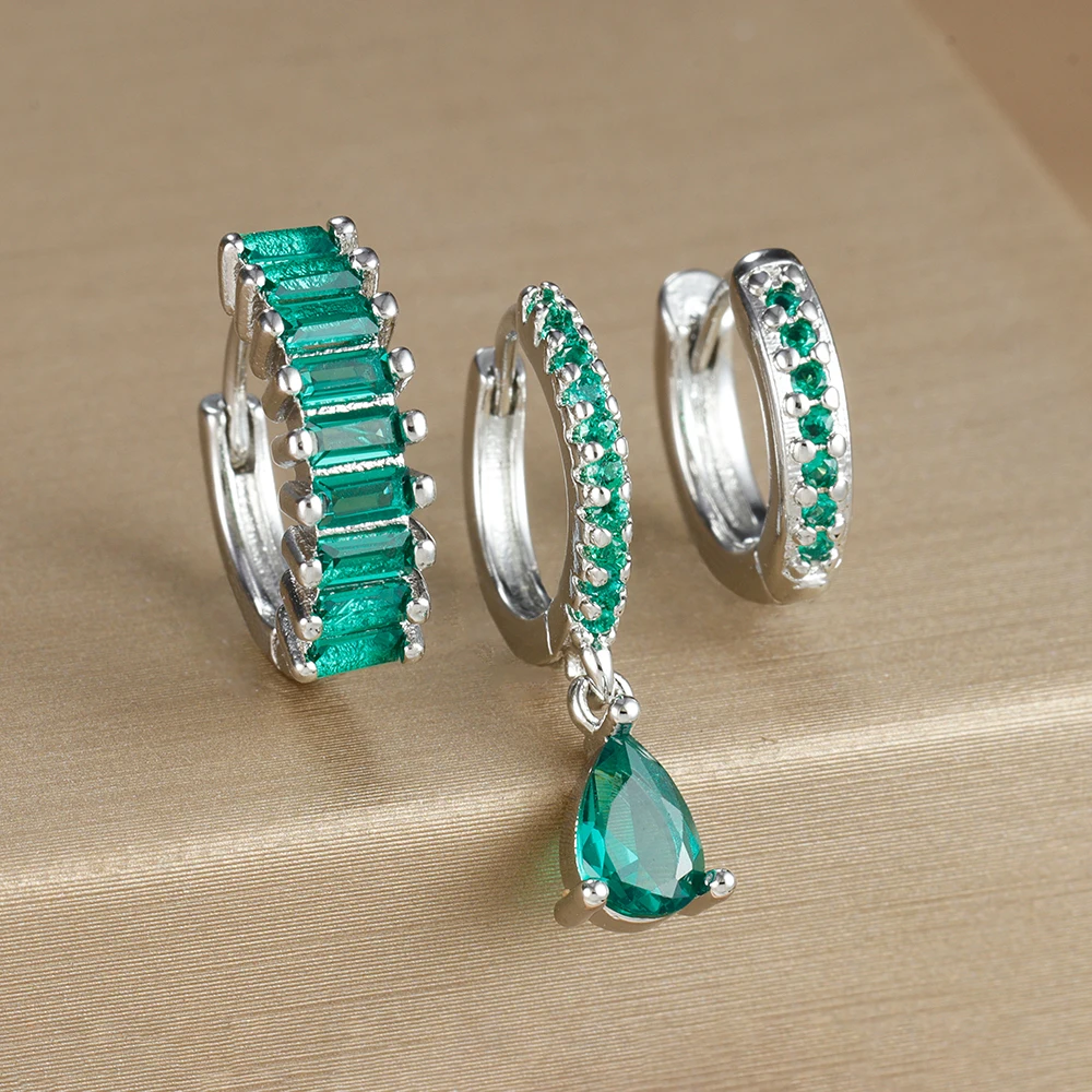 3PCS Colorful Cubic Zirconia Stainless Steel Hoop Earrings Set for Women Pendant Water Drop Earring Cartilage Piercing Jewelry