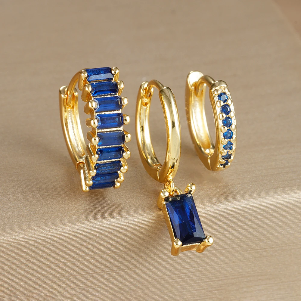 3PCS Colorful Cubic Zirconia Stainless Steel Hoop Earrings Set for Women Pendant Water Drop Earring Cartilage Piercing Jewelry