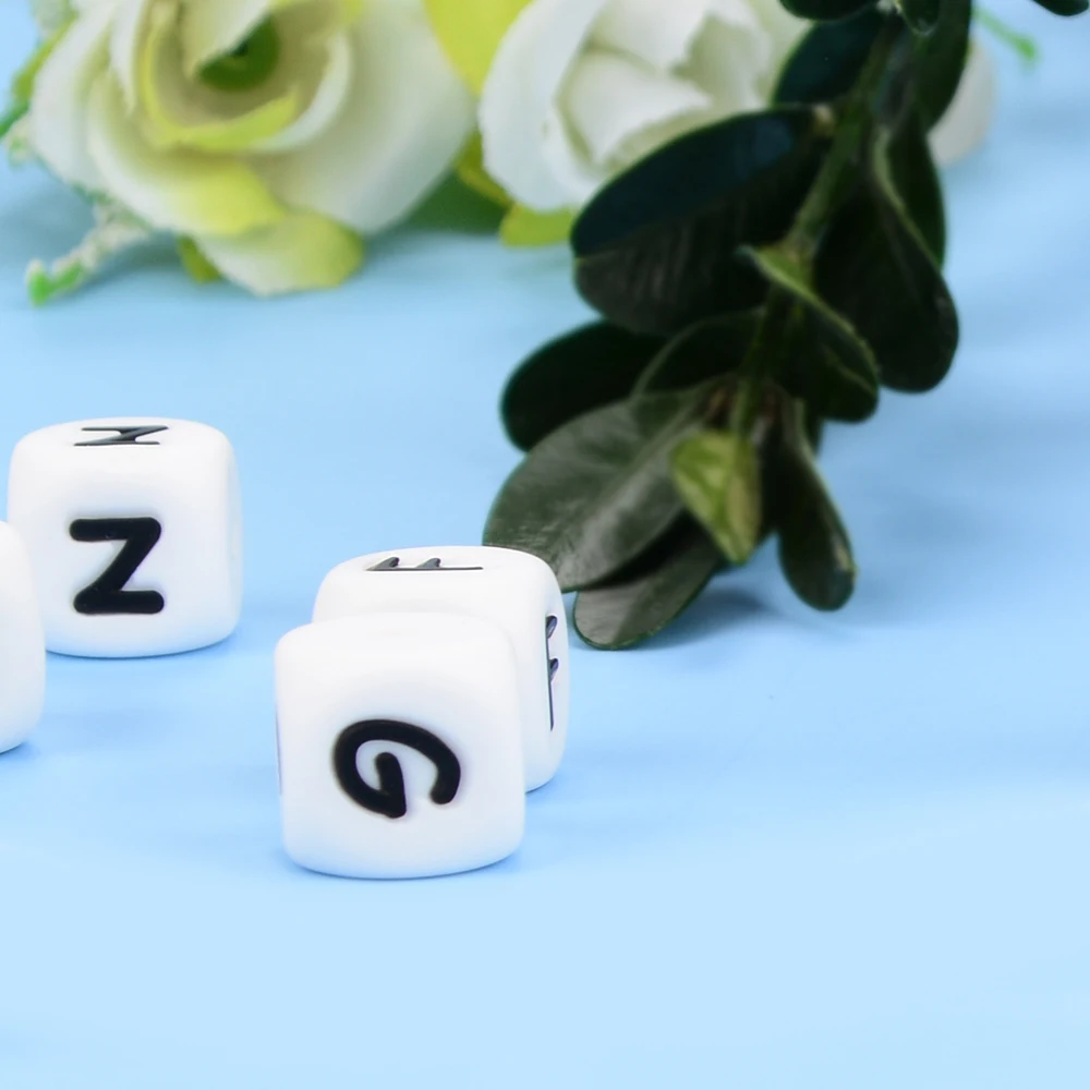 LOFAC 10pcs/lot silicone English Alphabet Beads Pacifier Chain DIY Alphabet Beads 12MM Silicone Alphabet Beads Bracelet Necklace