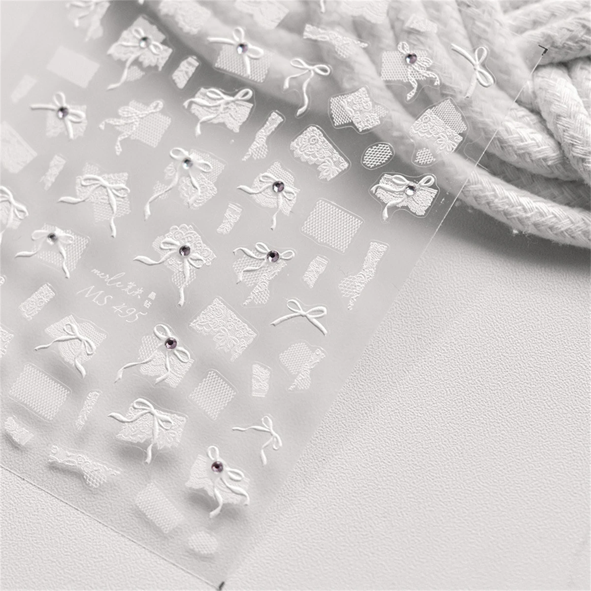 1pcs 5D Diamond Japanese White Lace Bow Nail Art Stickers Pearl Rhinestones Nail Decoration Adhesive Decals Slider DIY Accessory