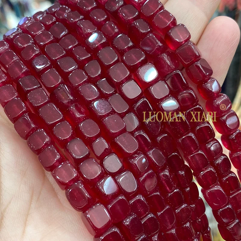 6x6MM Square Dark Red Chalcedony Ruby Color Loose Spacer Beads for Jewelry Making Diy Earrings Bracelet Accessories Charms