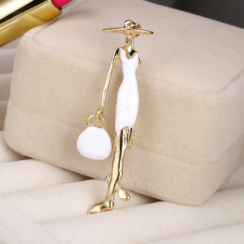 Red Black Pretty Lady Fashion Brooch Enamel Pins Jewelry for Women Bags Hats