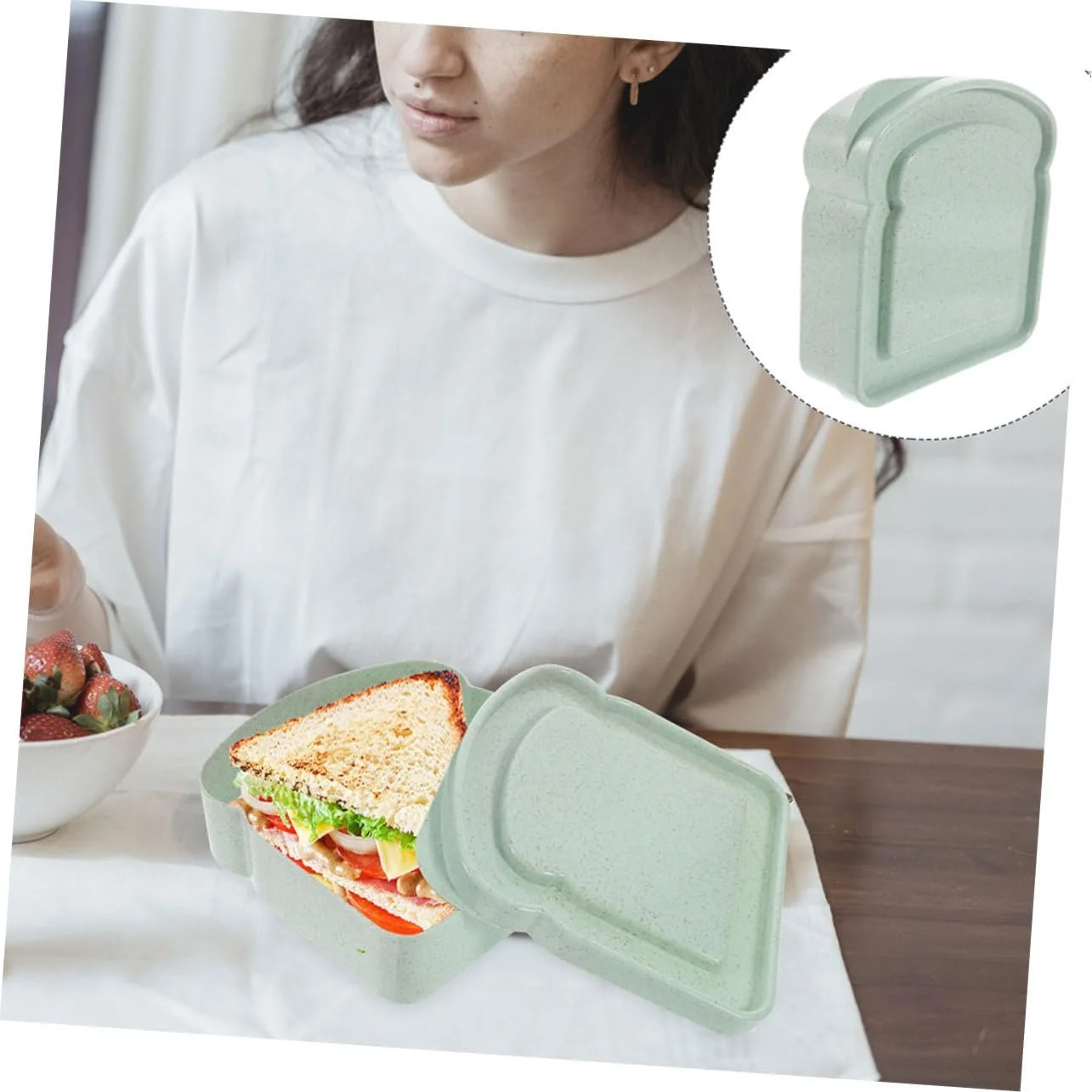 Sandwich Holder Lunchbox Bakery Boxes Bamboo Fiber Portable Lunch Box Loaf Bread Sandwich Containers Sealable Containers 1pcs