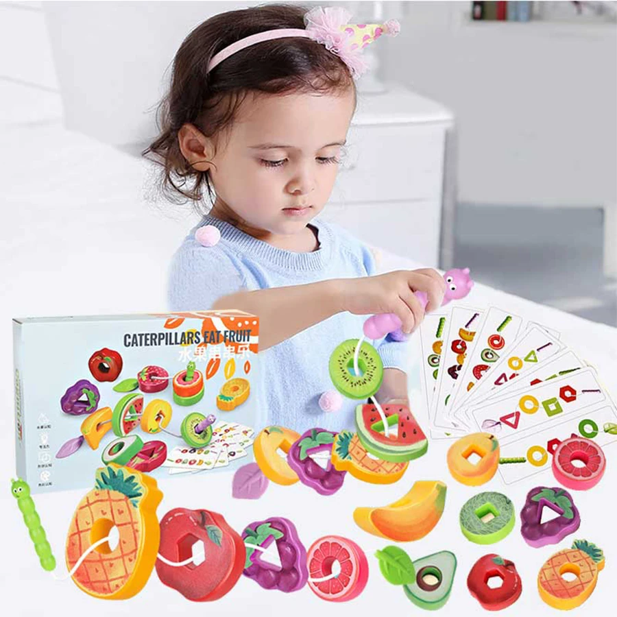 Baby Toys Shape Color Sorter, Fruits Lacing Beads for Early Learning Fine Motor Skills Training, Birthday Gifts 1-3 Years Old