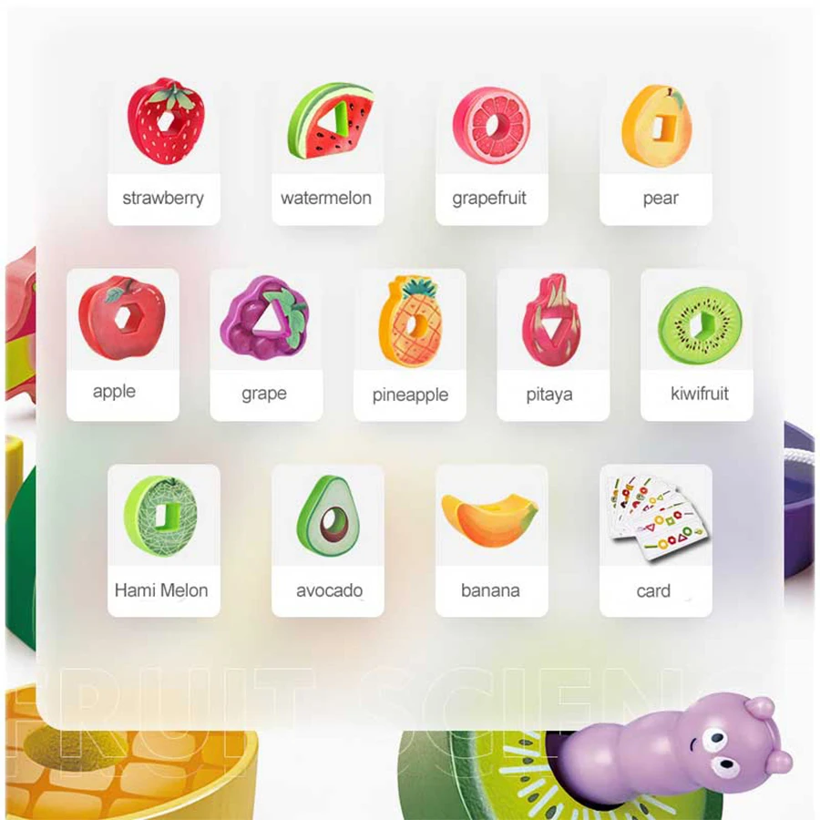Baby Toys Shape Color Sorter, Fruits Lacing Beads for Early Learning Fine Motor Skills Training, Birthday Gifts 1-3 Years Old