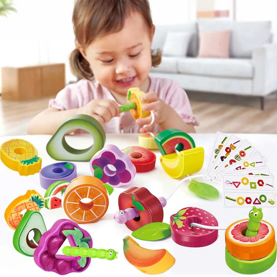 Baby Toys Shape Color Sorter, Fruits Lacing Beads for Early Learning Fine Motor Skills Training, Birthday Gifts 1-3 Years Old