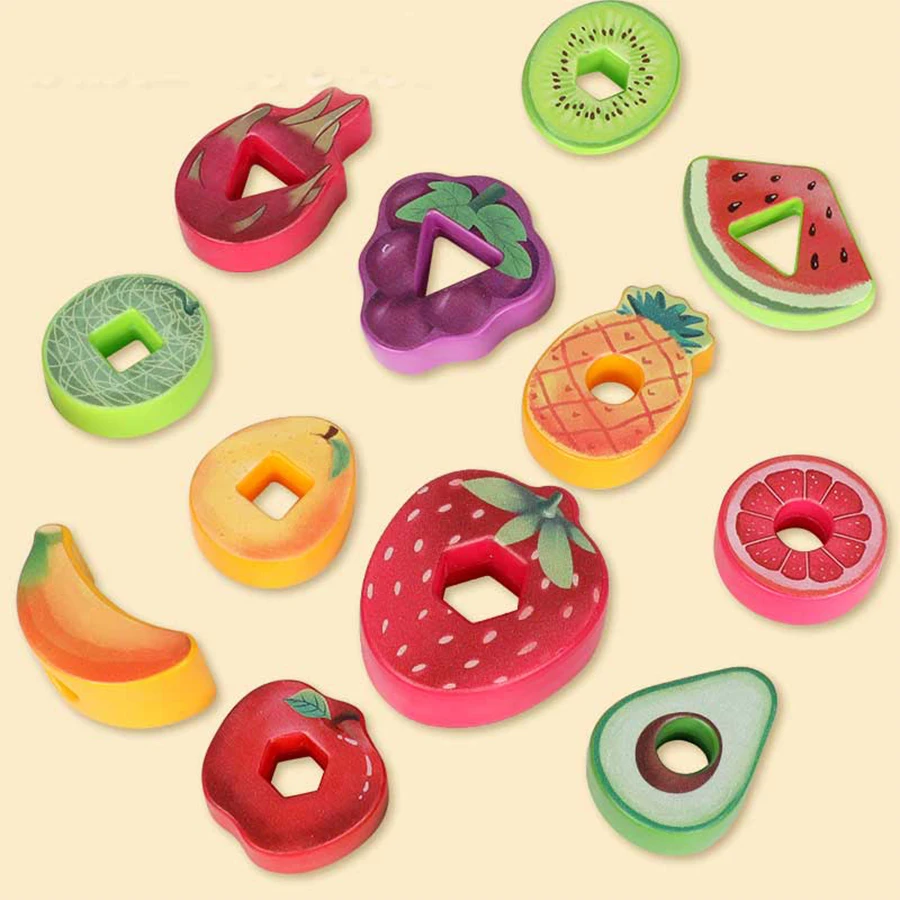 Baby Toys Shape Color Sorter, Fruits Lacing Beads for Early Learning Fine Motor Skills Training, Birthday Gifts 1-3 Years Old