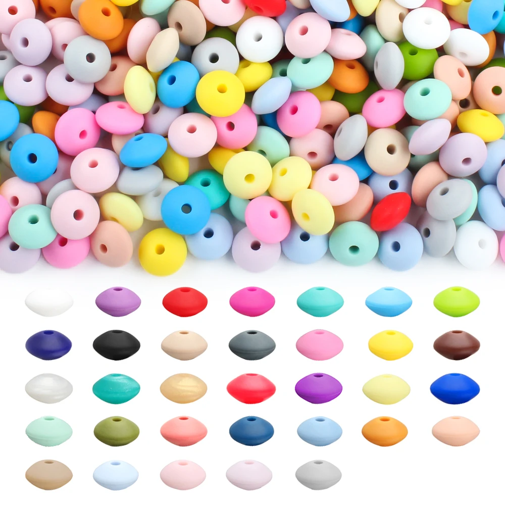 20/50/100pcs 12mm Silicone Beads Lentil Focal Spacer Beads for Jewelry making Pen DIY Pacifier Clips Chain Bracelet Necklace