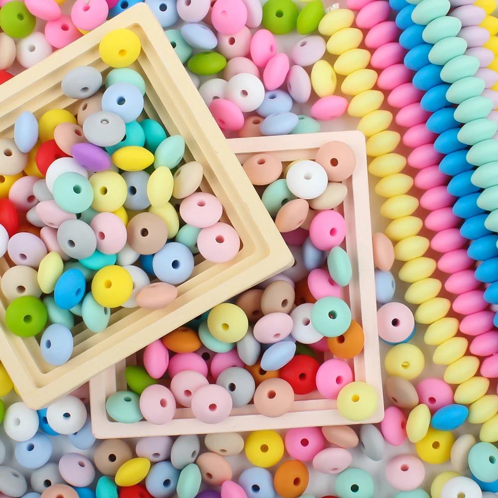 20/50/100pcs 12mm Silicone Beads Lentil Focal Spacer Beads for Jewelry making Pen DIY Pacifier Clips Chain Bracelet Necklace