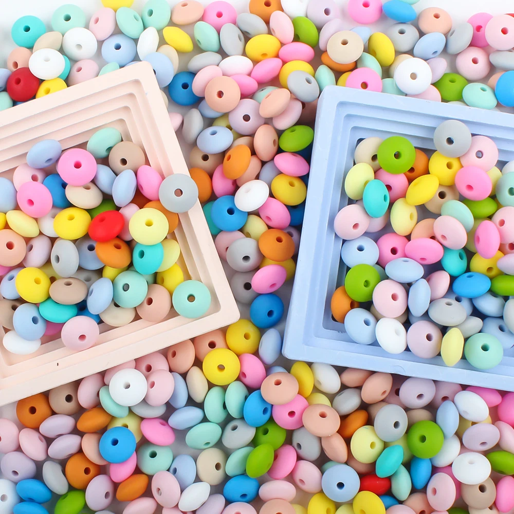 20/50/100pcs 12mm Silicone Beads Lentil Focal Spacer Beads for Jewelry making Pen DIY Pacifier Clips Chain Bracelet Necklace
