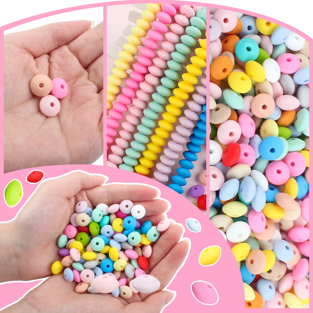 20/50/100pcs 12mm Silicone Beads Lentil Focal Spacer Beads for Jewelry making Pen DIY Pacifier Clips Chain Bracelet Necklace