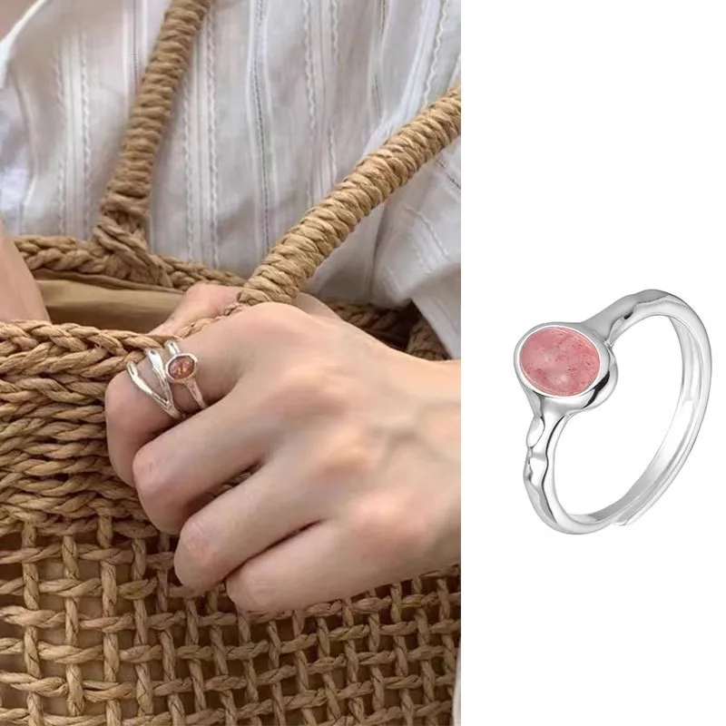XIYANIKE Korean Oval Pink Crystal Cuff Finger Rings For Women Girl Sweet Fashion New Jewelry Friend Gift Party Anillos Mujer