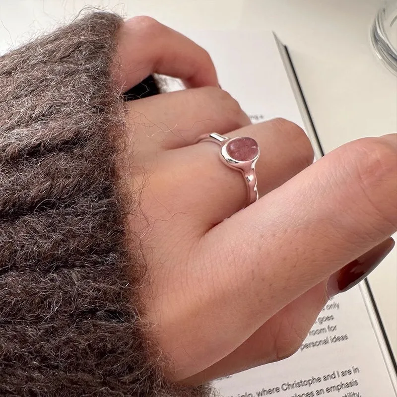 XIYANIKE Korean Oval Pink Crystal Cuff Finger Rings For Women Girl Sweet Fashion New Jewelry Friend Gift Party Anillos Mujer