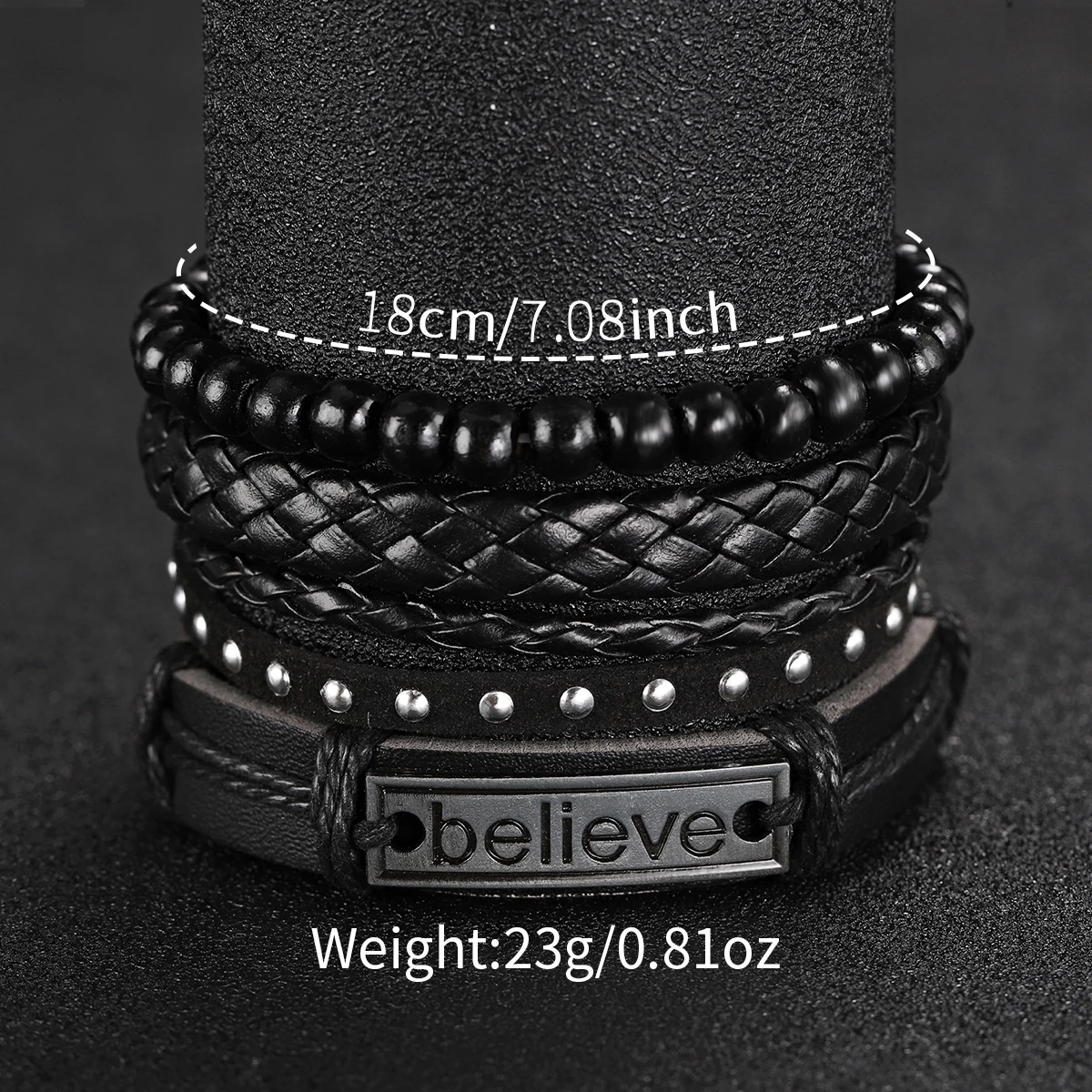 5PCS/Set Men's Business Watches Fashion Arabic Dial Leather Band Quartz Watch Bracelets Set(Without Box)