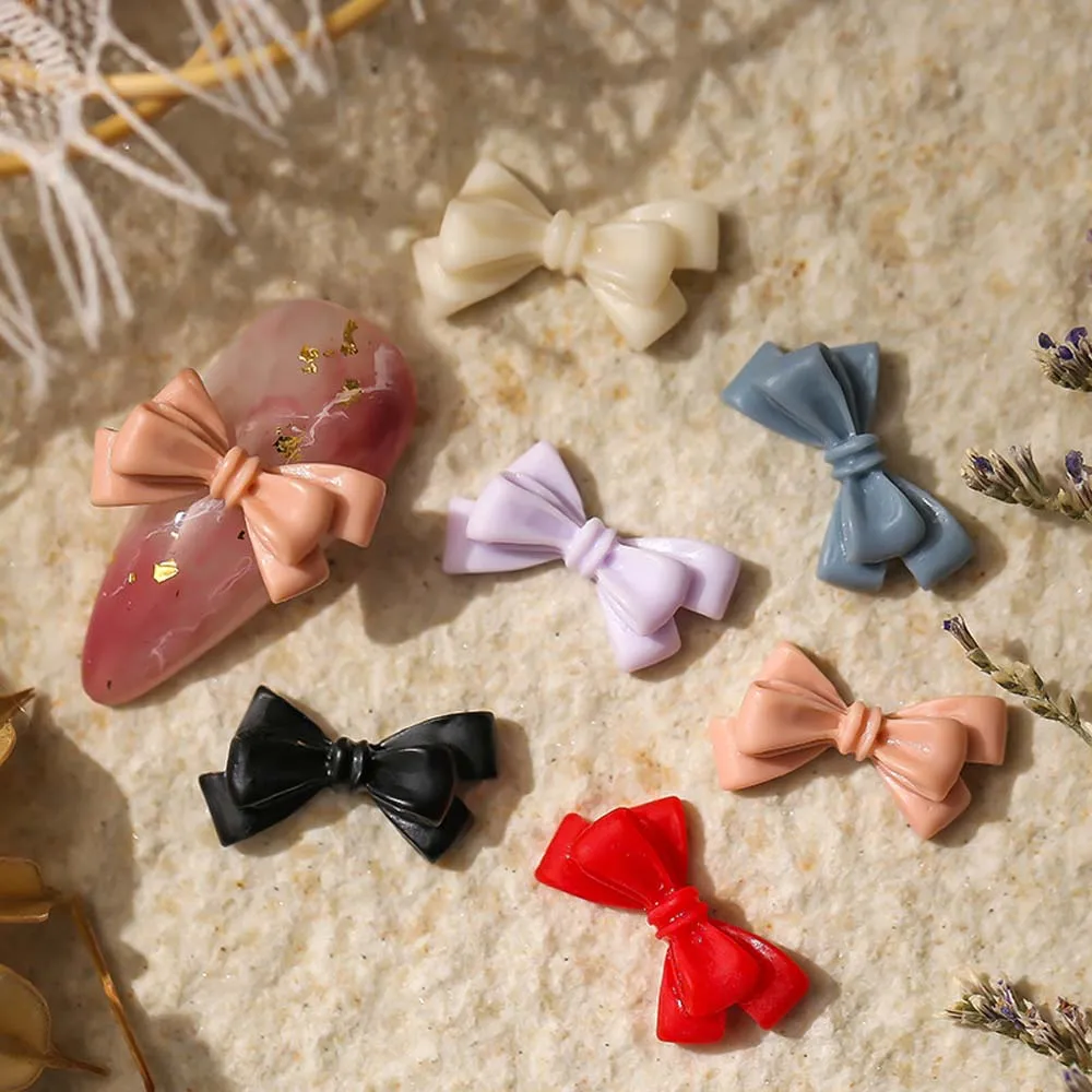 50pcs Resin Ribbon Bows Nail Art Charm 3D Long Colorful Frosted Ribbon Bowknot Nail Decoration DIY Korea Design Nail Accessories