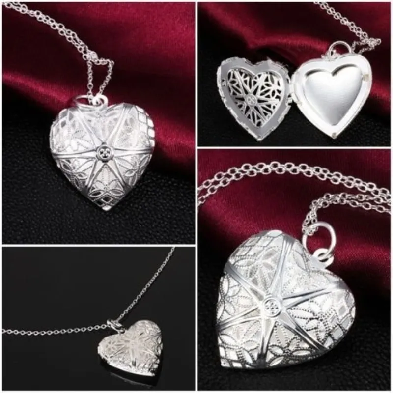 Sweet Peach Heart Love Chain Necklace for Woman Hollow Engraved Opening and Closing Heart Shaped Photo Box Pendant Collar