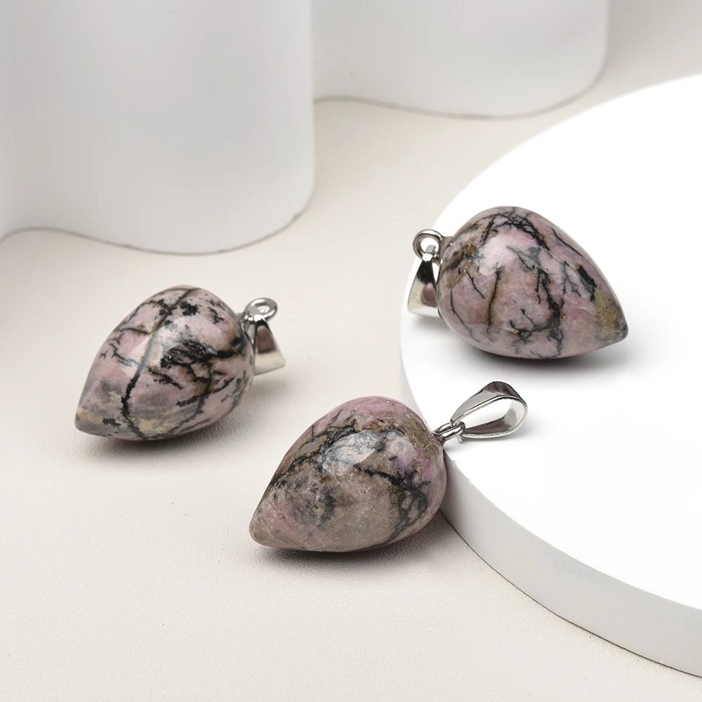 1pc Simple Drop Shaped Natural Stone Pendant Inverted Cone Smooth Texture Pendant Necklace Accessories for Men and Women