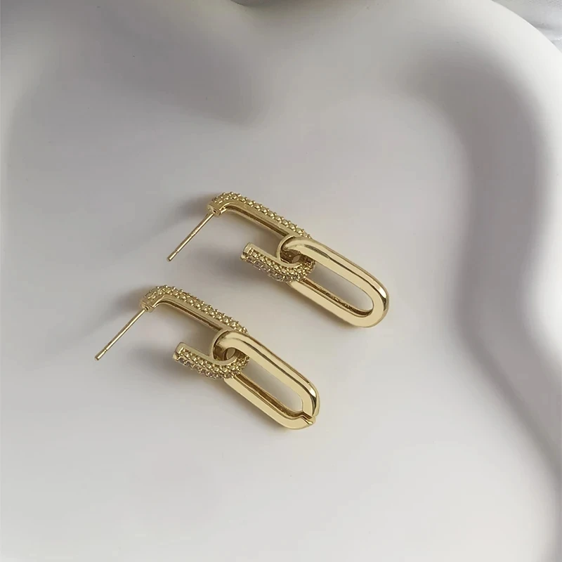 Retro Zirconia Decor Chain Design Drop Earrings Gold Silver Color Geometric Irregular Round Earrings for Women Girls Jewelry