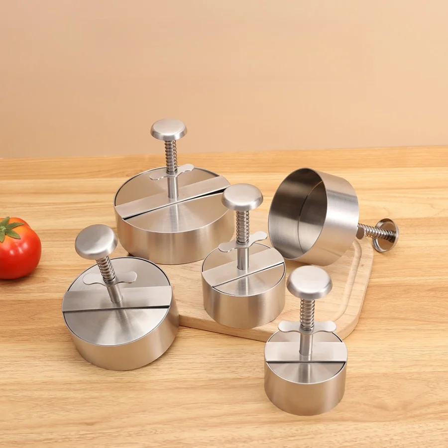 Hamburger Patty Maker Press 304 Stainless Steel Non-Stick Round Manual Rice Ball Mold Thickness Adjusted Kitchen Beef BBQ Tools