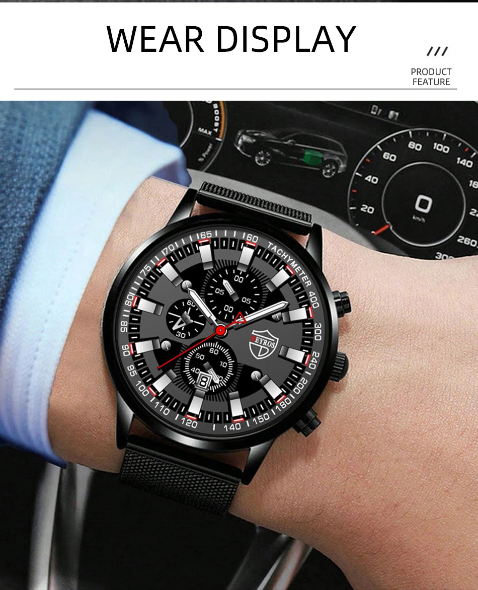 DEYROS Luxury Mens Business Quartz Wristwatch Calendar Fashion Men Casual Sports Watch for Men Gift