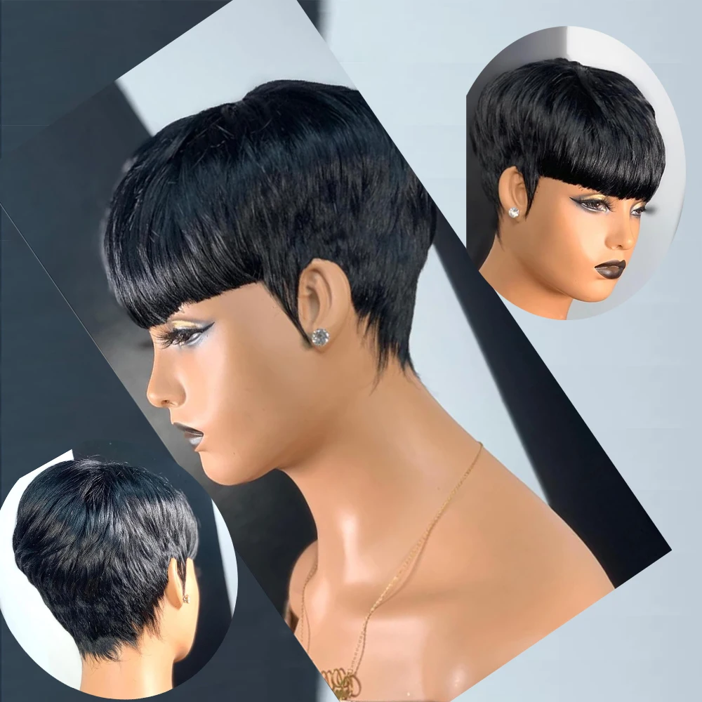 Short Hair Wigs, Pixie Cuts Wigs, Short Straight Black Ladies Wigs Synthetic Short Wigs For Black Women African American Women D