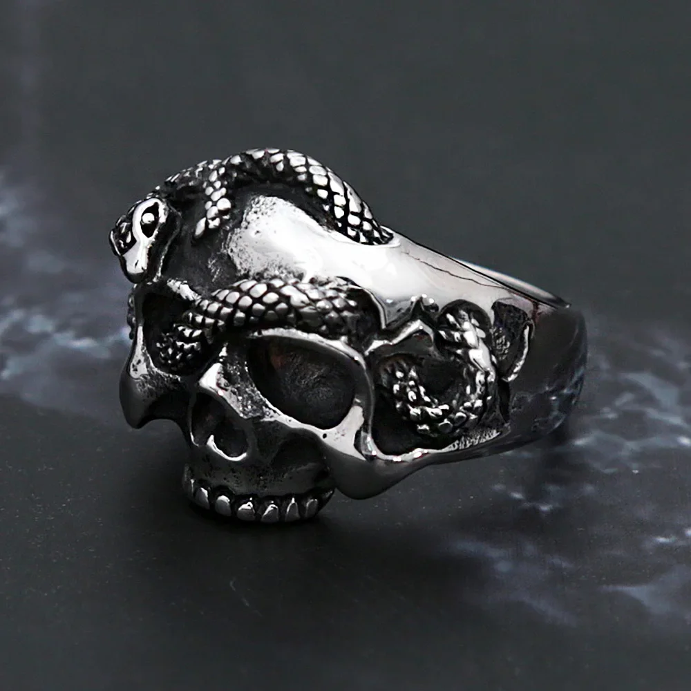 Vintage Punk Hip Hop Snake Skull Ring Stainless Steel Snake Rings For Men Biker Unique Animal Amulet Jewelry Gift Dropshipping