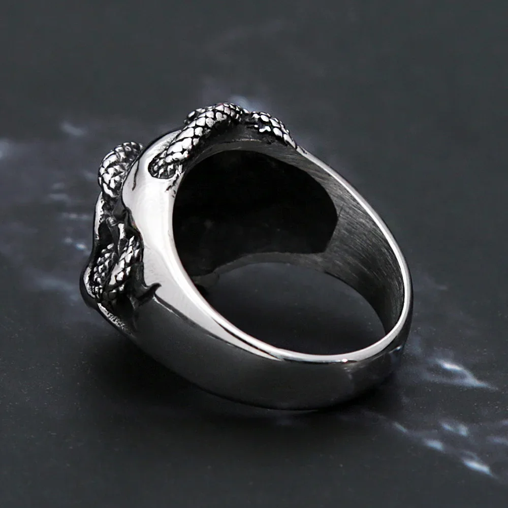 Vintage Punk Hip Hop Snake Skull Ring Stainless Steel Snake Rings For Men Biker Unique Animal Amulet Jewelry Gift Dropshipping