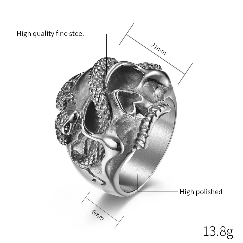 Vintage Punk Hip Hop Snake Skull Ring Stainless Steel Snake Rings For Men Biker Unique Animal Amulet Jewelry Gift Dropshipping