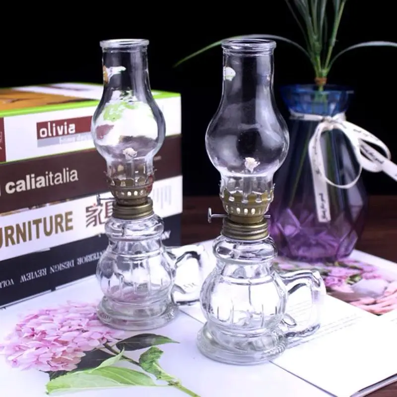 1Pcs Mini Chamber Desktop Glass Oil Fire Fly Decorative Birthday Lamp Holder With Lampshade Lighting Lantern Candle