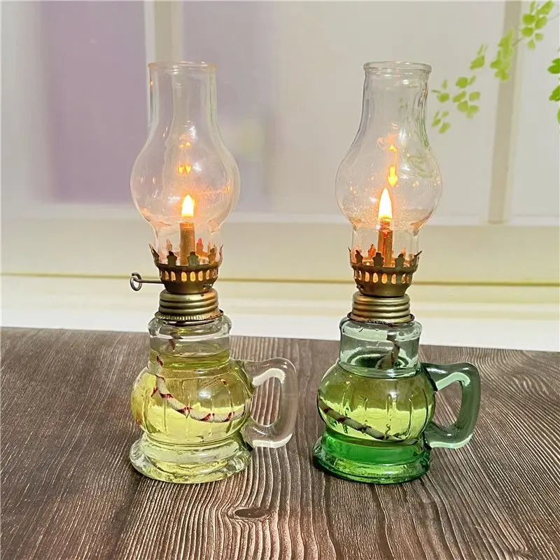 1Pcs Mini Chamber Desktop Glass Oil Fire Fly Decorative Birthday Lamp Holder With Lampshade Lighting Lantern Candle