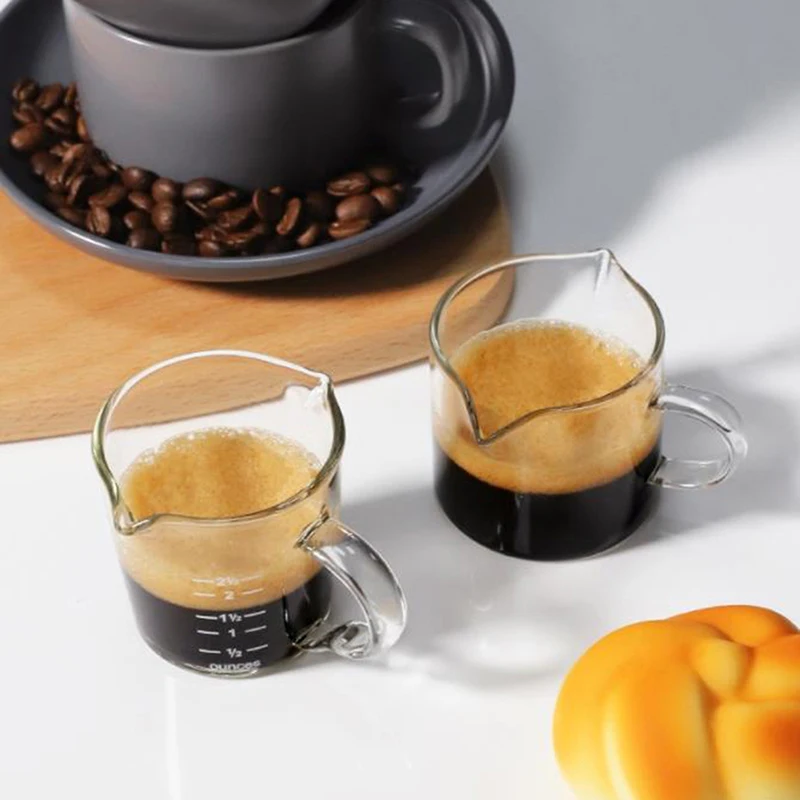 70/75ml Espresso Shot Glass Double Spout Glass Measuring Cup Heat-Resistant Handle Clear Scale Wine Milk Coffee Measure Jug