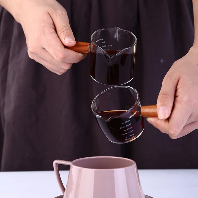 70/75ml Espresso Shot Glass Double Spout Glass Measuring Cup Heat-Resistant Handle Clear Scale Wine Milk Coffee Measure Jug