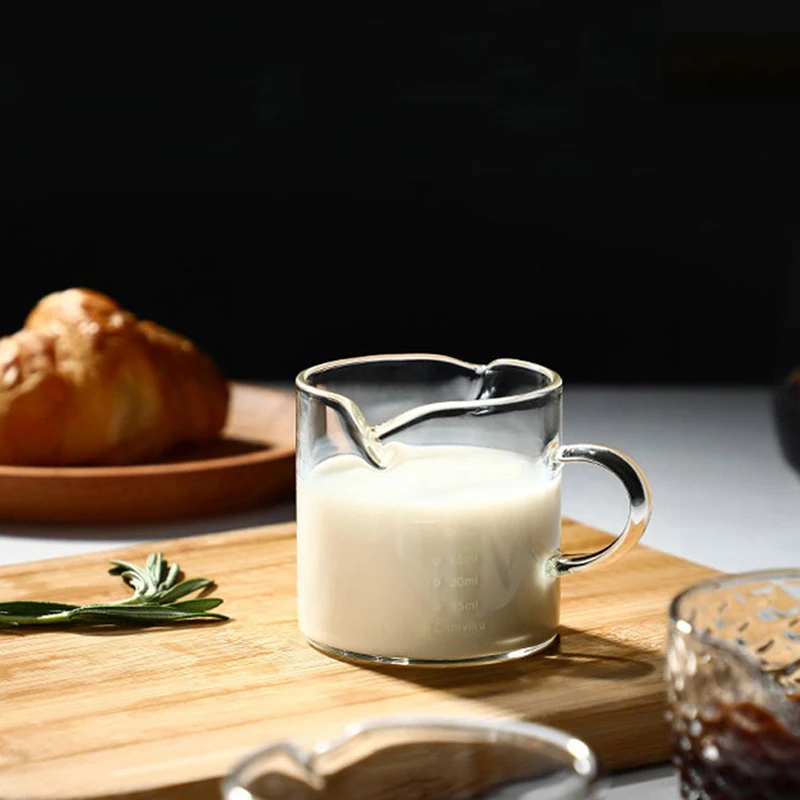 70/75ml Espresso Shot Glass Double Spout Glass Measuring Cup Heat-Resistant Handle Clear Scale Wine Milk Coffee Measure Jug