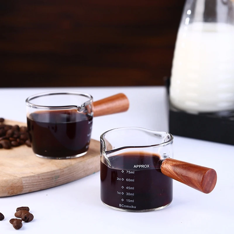 70/75ml Espresso Shot Glass Double Spout Glass Measuring Cup Heat-Resistant Handle Clear Scale Wine Milk Coffee Measure Jug