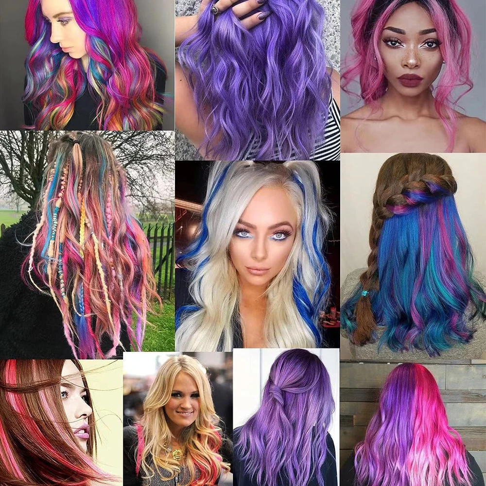 Clip in Hair Extensions 6pcs/pack Colored Party Highlights 22 Inches Multi-colors Straight Hair Synthetic Hairpieces Purple Pink