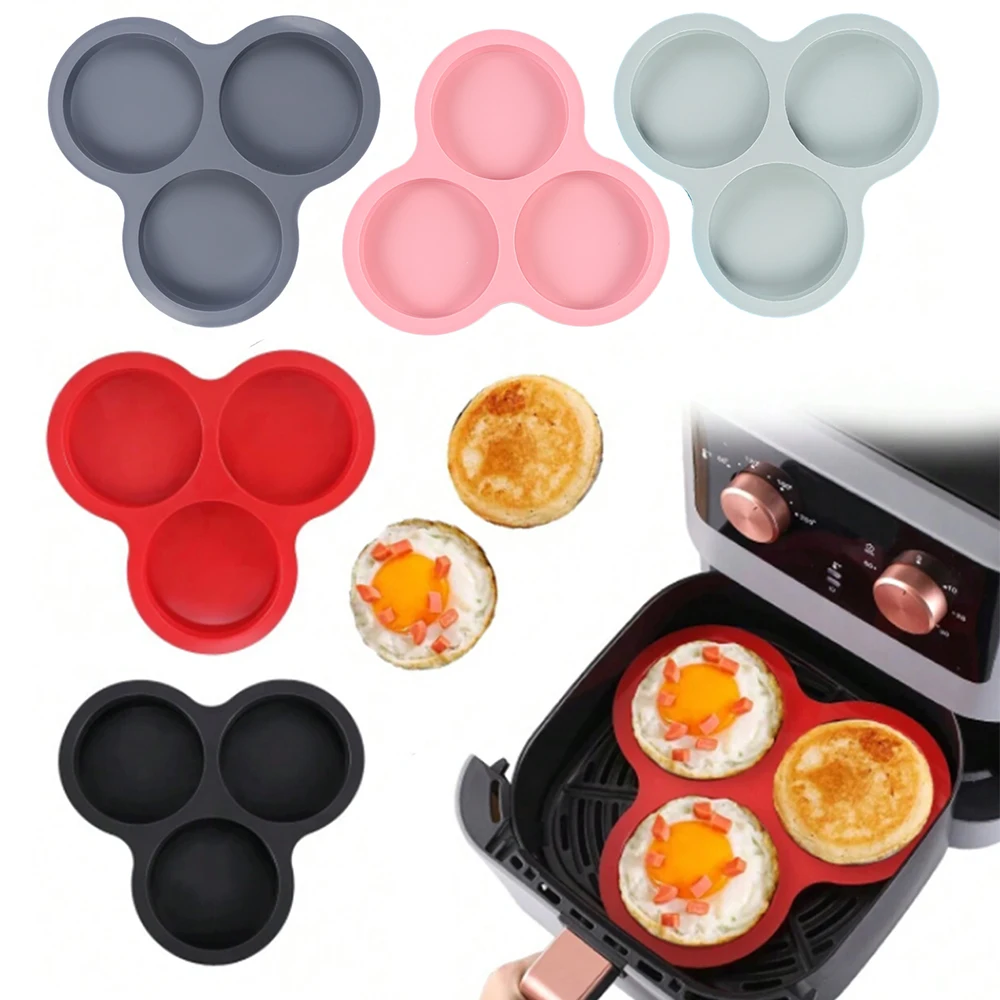Silicone Egg Mold Air Fryer Egg Pan Reusable 3-Cavity Muffin Cake Baking Mould Kitchen Cooking Accessories
