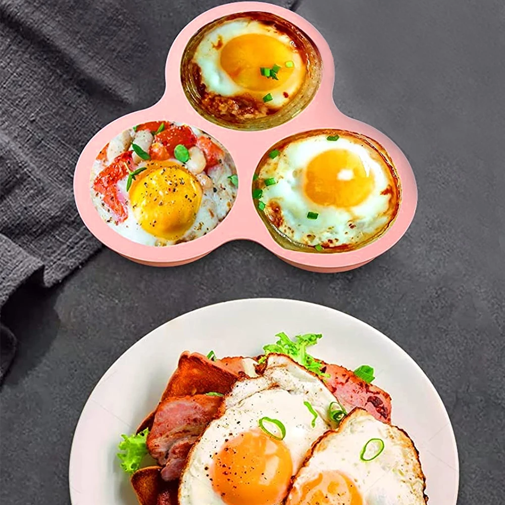 Silicone Egg Mold Air Fryer Egg Pan Reusable 3-Cavity Muffin Cake Baking Mould Kitchen Cooking Accessories