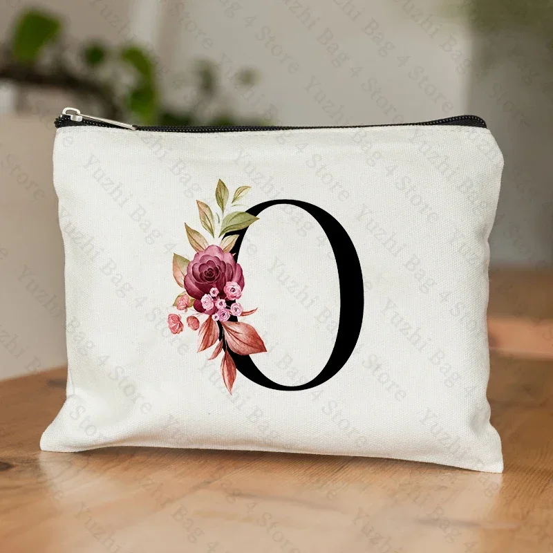 26 Letters Flower Makeup Bag Printed Bridesmaid Wedding Gift Graduation Teacher's Day Gift Storage Bag Travel Perfume Side Bag