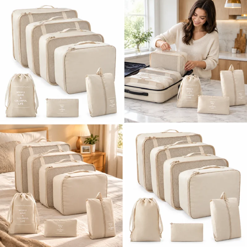 Travel Cube Organizer Bags, Lightweight Zipper Compression Packing Pouches, Portable Luggage Storage Bag Set