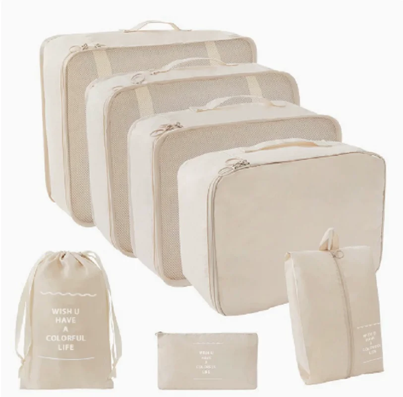 Travel Cube Organizer Bags, Lightweight Zipper Compression Packing Pouches, Portable Luggage Storage Bag Set