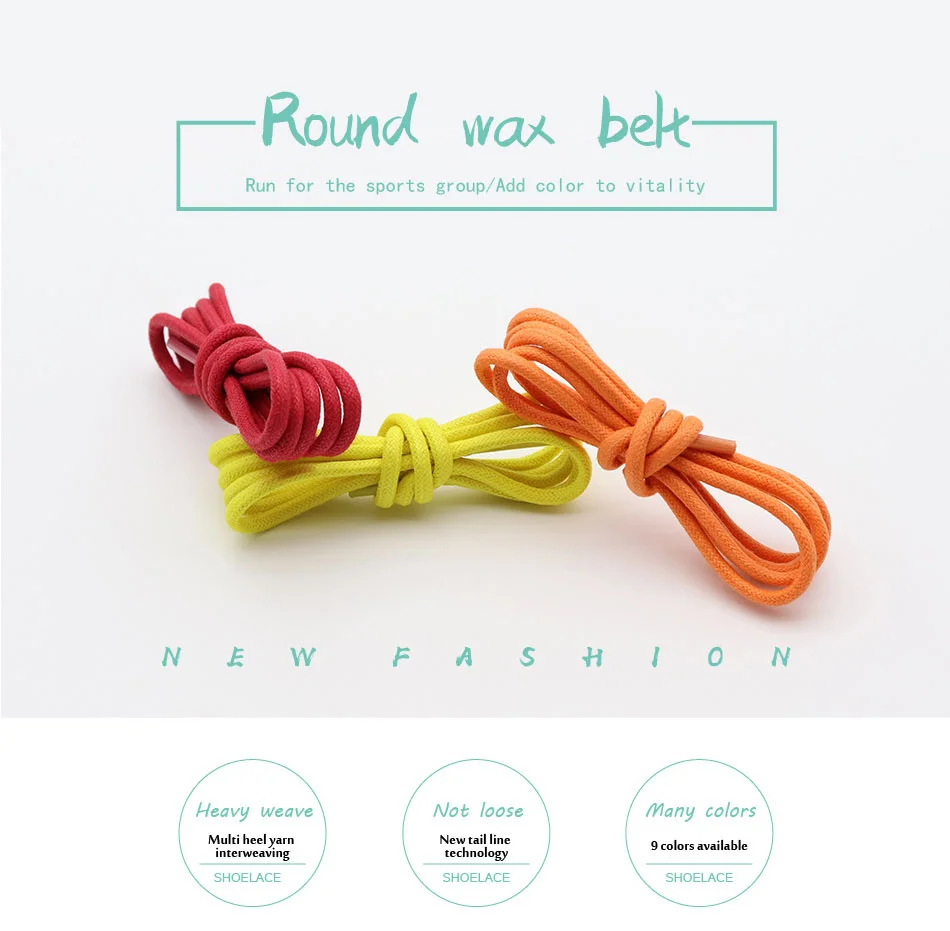 Weiou Laces 3MM Thiny Round Cord Anti-Water Rope Shoe Accessory 100% Waxed For Raincoat Belt Orange Yellow Green Solid Shoelaces
