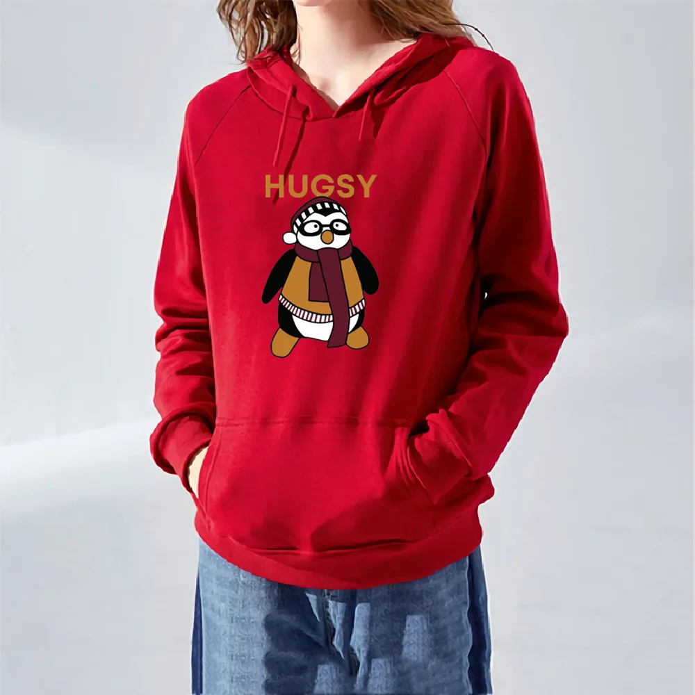 Penguin Hugsy Hoodies Women's Printed Funny Friends Graphic Winter Clothing Hoody Casual Cartoon Sweatshirts Woman Tops Clothes