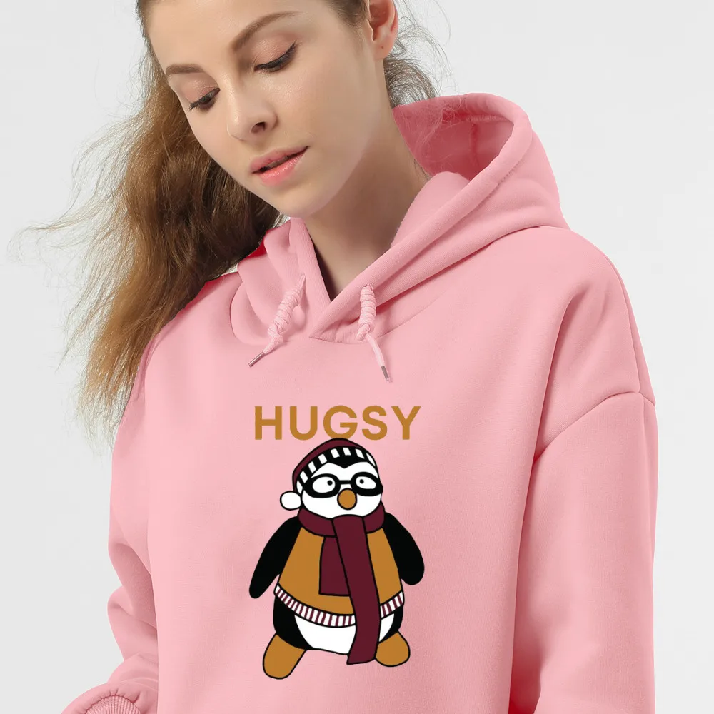 Penguin Hugsy Hoodies Women's Printed Funny Friends Graphic Winter Clothing Hoody Casual Cartoon Sweatshirts Woman Tops Clothes