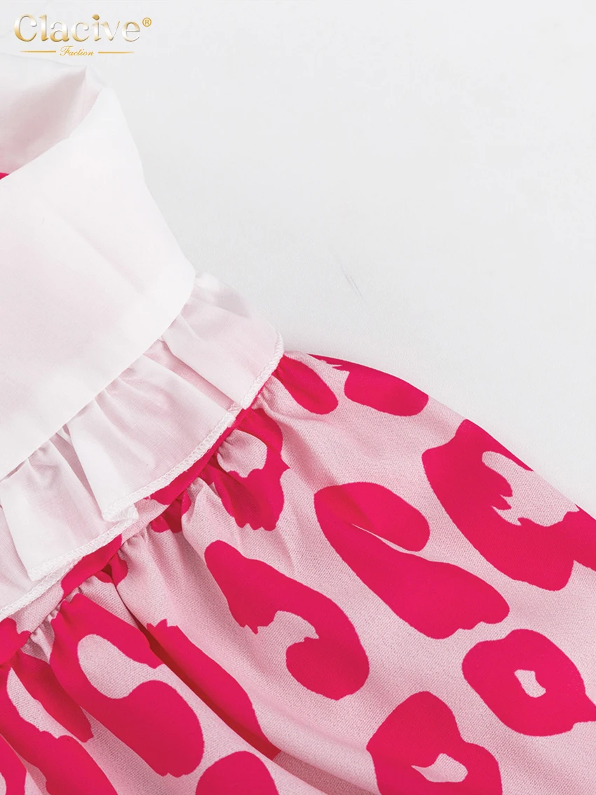 Clacive Fashion Print Women Dress 2022 Casual Chic Doll Collar Lantern Sleeve Mini Dresses Elegant Loose Patchwork Female Dress